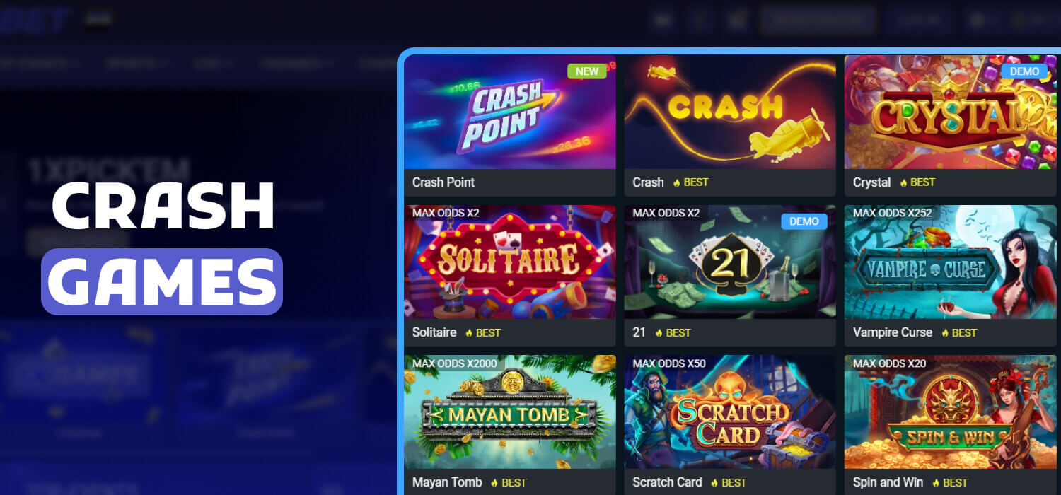 crash games available at 1xbet